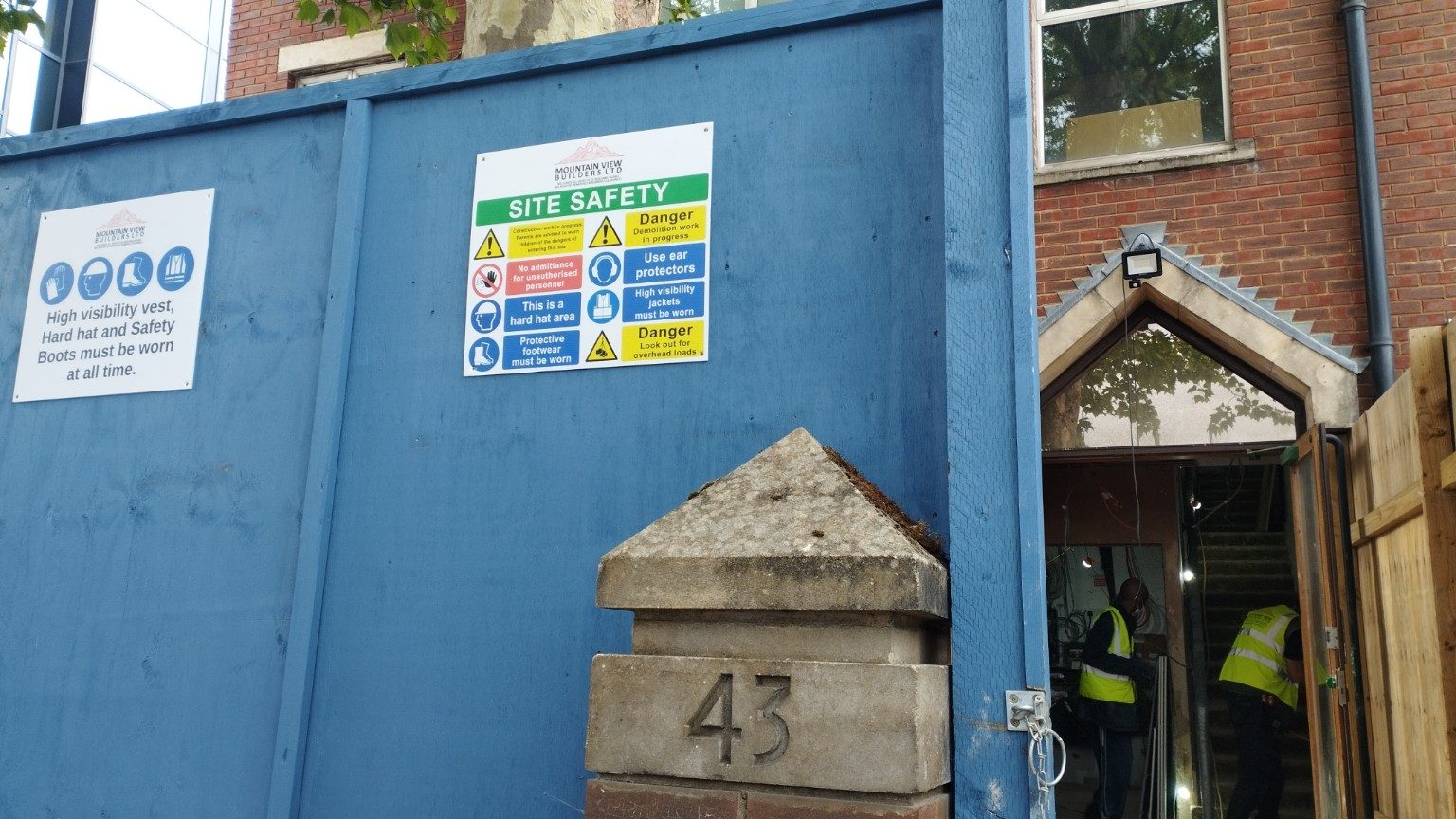 43 Friends Road number 43 controlled site entrance with MVB site activity