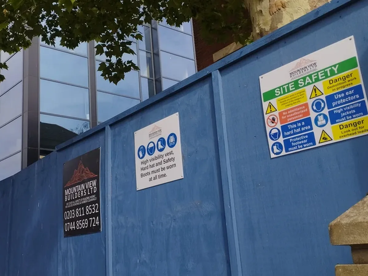MVB construction hoarding with site safety signs